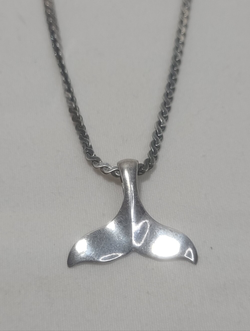 Sterling Silver 925 Whale Tail Pendant Necklace - Silver